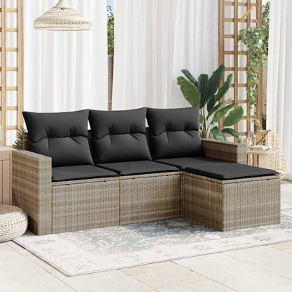 vidaXL Salon de jardin 4 pcs avec coussins Gris clair résine tressée