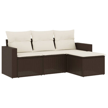 vidaXL Salon de jardin 4 pcs avec coussins résine tressée marron