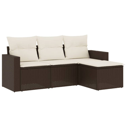vidaXL Salon de jardin 4 pcs avec coussins résine tressée marron