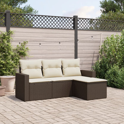 vidaXL Salon de jardin 4 pcs avec coussins résine tressée marron