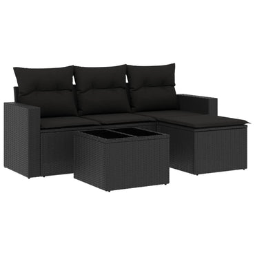 vidaXL Ensemble de canapés de jardin 5 pcs avec coussins, résine tressée noire