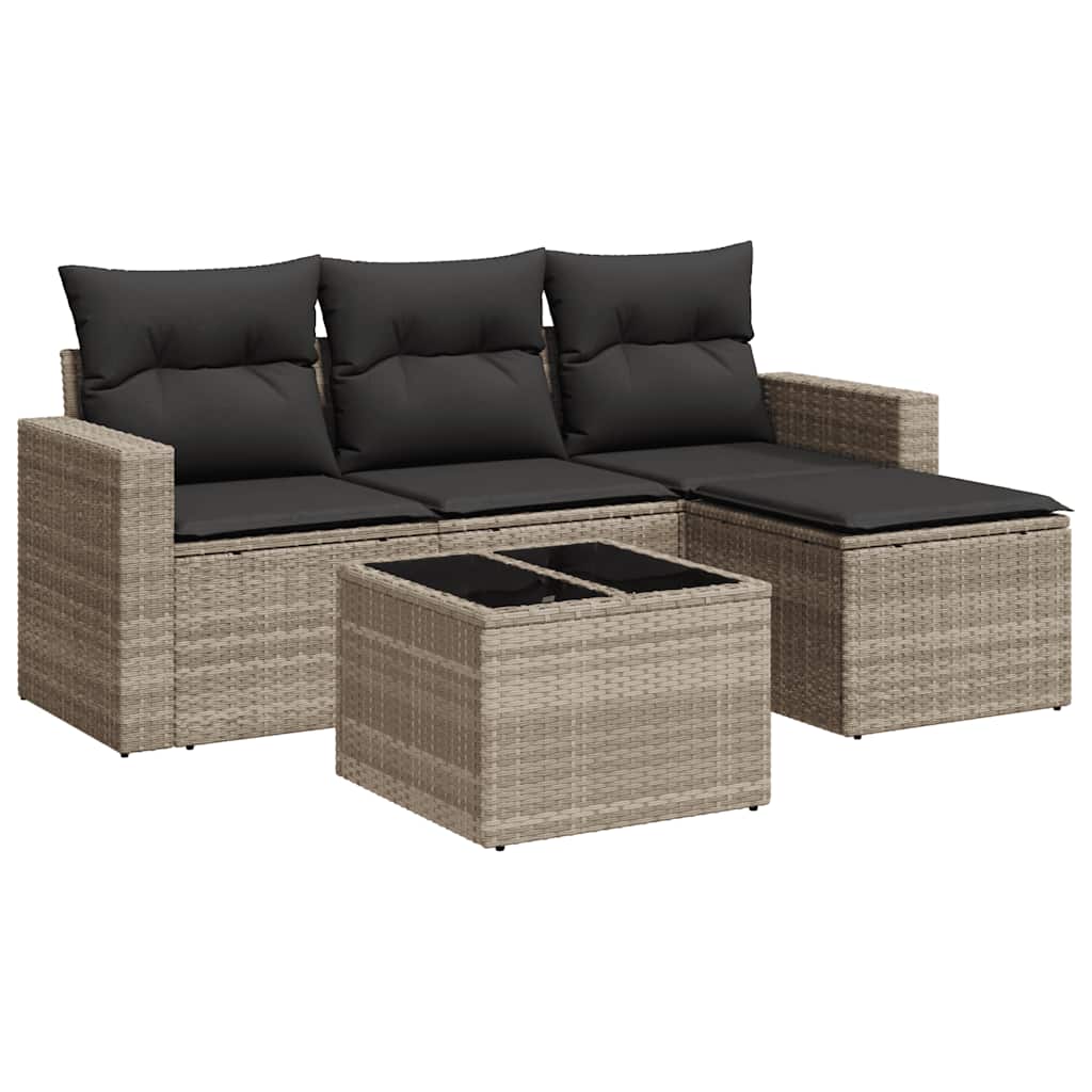 vidaXL Ensemble de canapés de jardin 5 pcs avec coussins Gris clair résine tressée