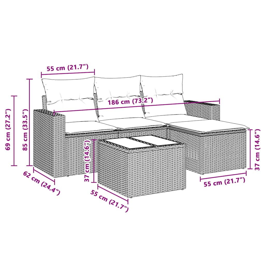 vidaXL Ensemble de canapés de jardin 5 pcs avec coussins Gris clair résine tressée