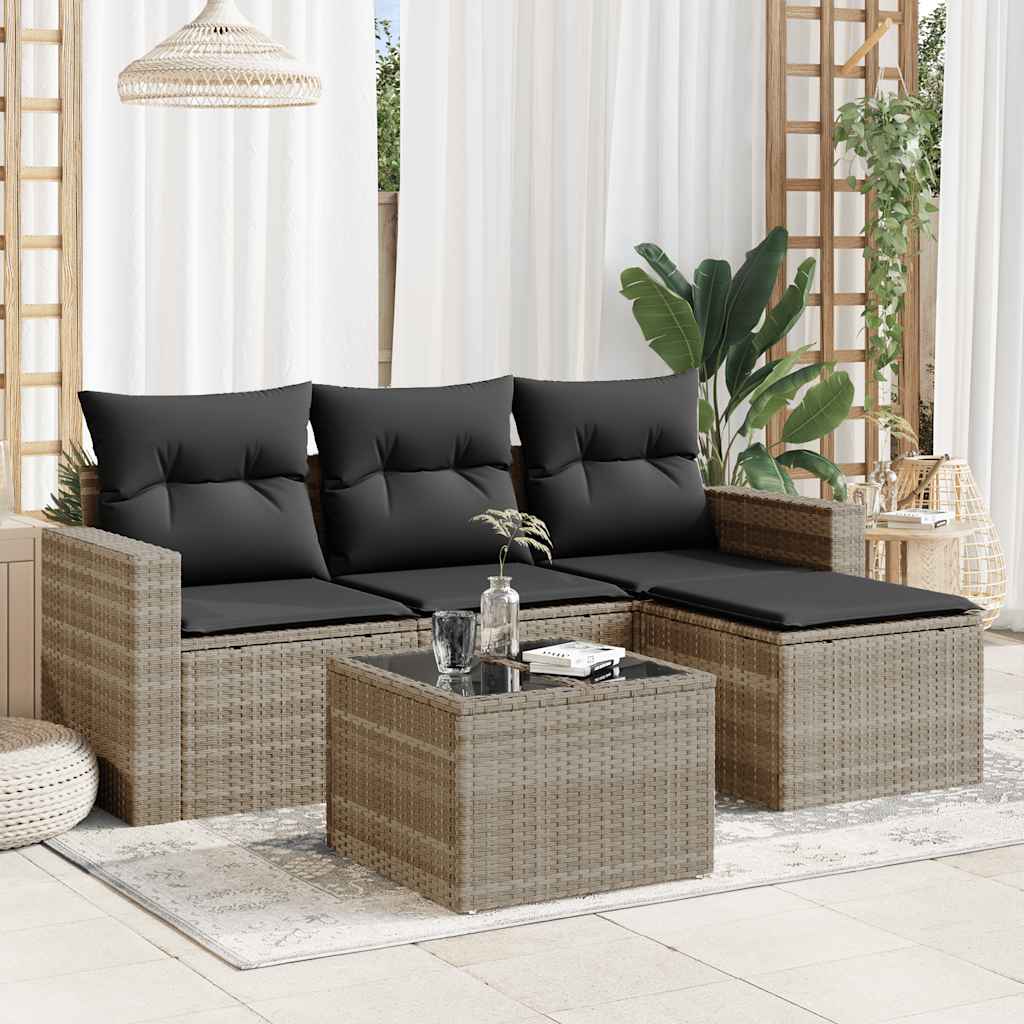 vidaXL Ensemble de canapés de jardin 5 pcs avec coussins Gris clair résine tressée