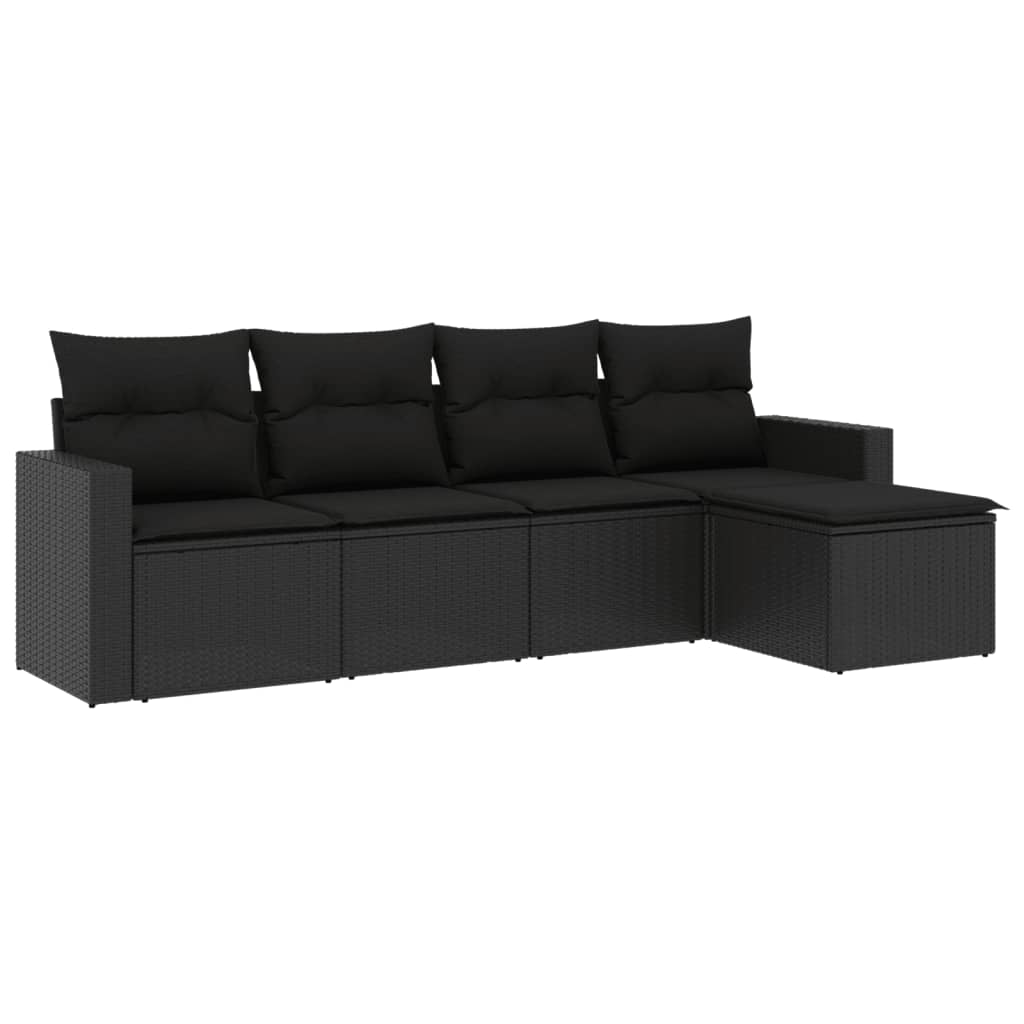 vidaXL Ensemble de canapés de jardin 5 pcs avec coussins, résine tressée noire