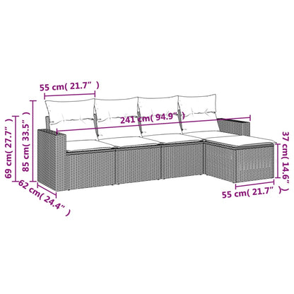 vidaXL Ensemble de canapés de jardin 5 pcs avec coussins, résine tressée noire