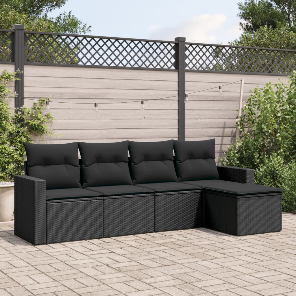 vidaXL Ensemble de canapés de jardin 5 pcs avec coussins, résine tressée noire