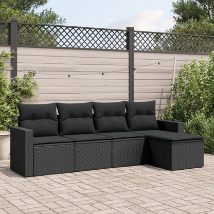 vidaXL Ensemble de canapés de jardin 5 pcs avec coussins, résine tressée noire