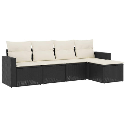 vidaXL Ensemble de canapés de jardin 5 pcs avec coussins, résine tressée noire