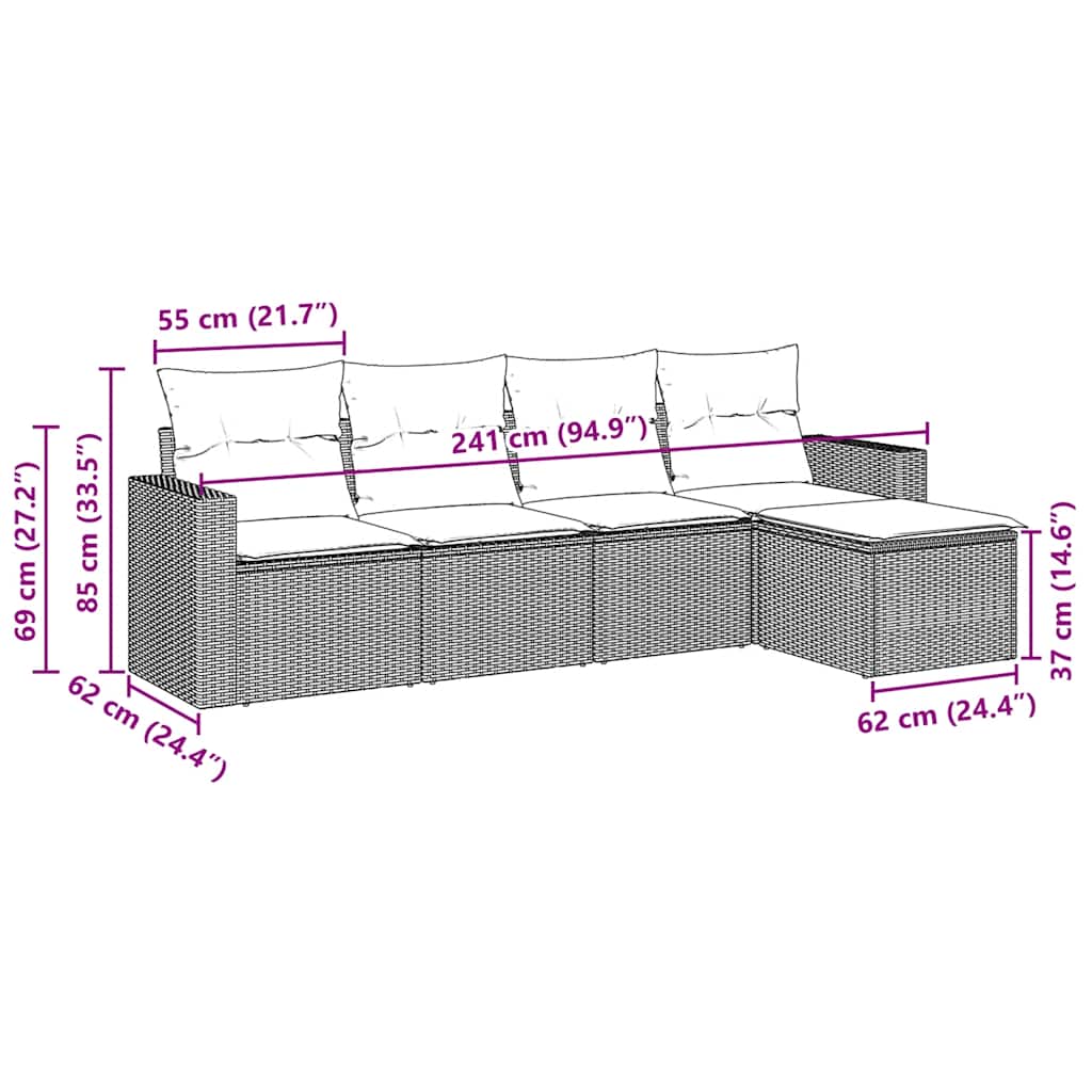 vidaXL Ensemble de canapés de jardin 5 pcs avec coussins, résine tressée noire