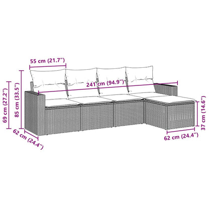 vidaXL Ensemble de canapés de jardin 5 pcs avec coussins, résine tressée noire