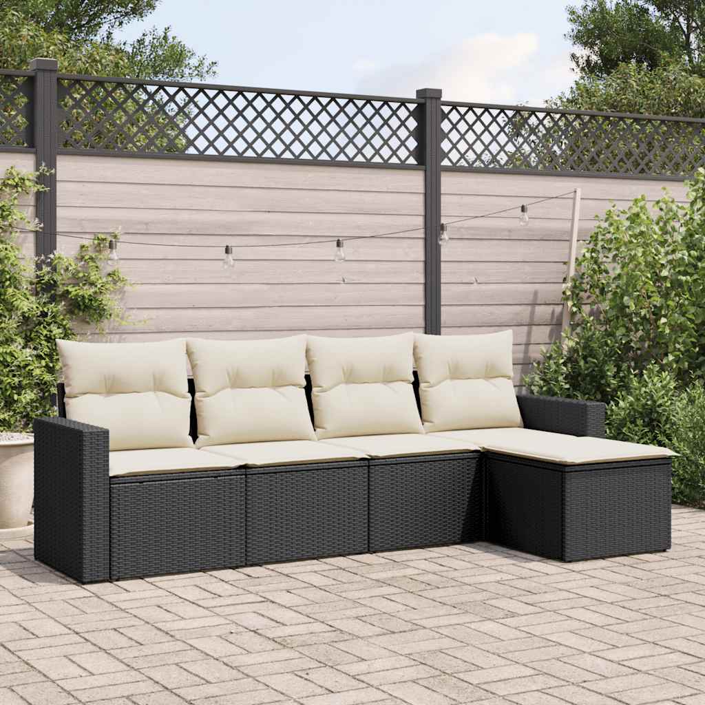 vidaXL Ensemble de canapés de jardin 5 pcs avec coussins, résine tressée noire