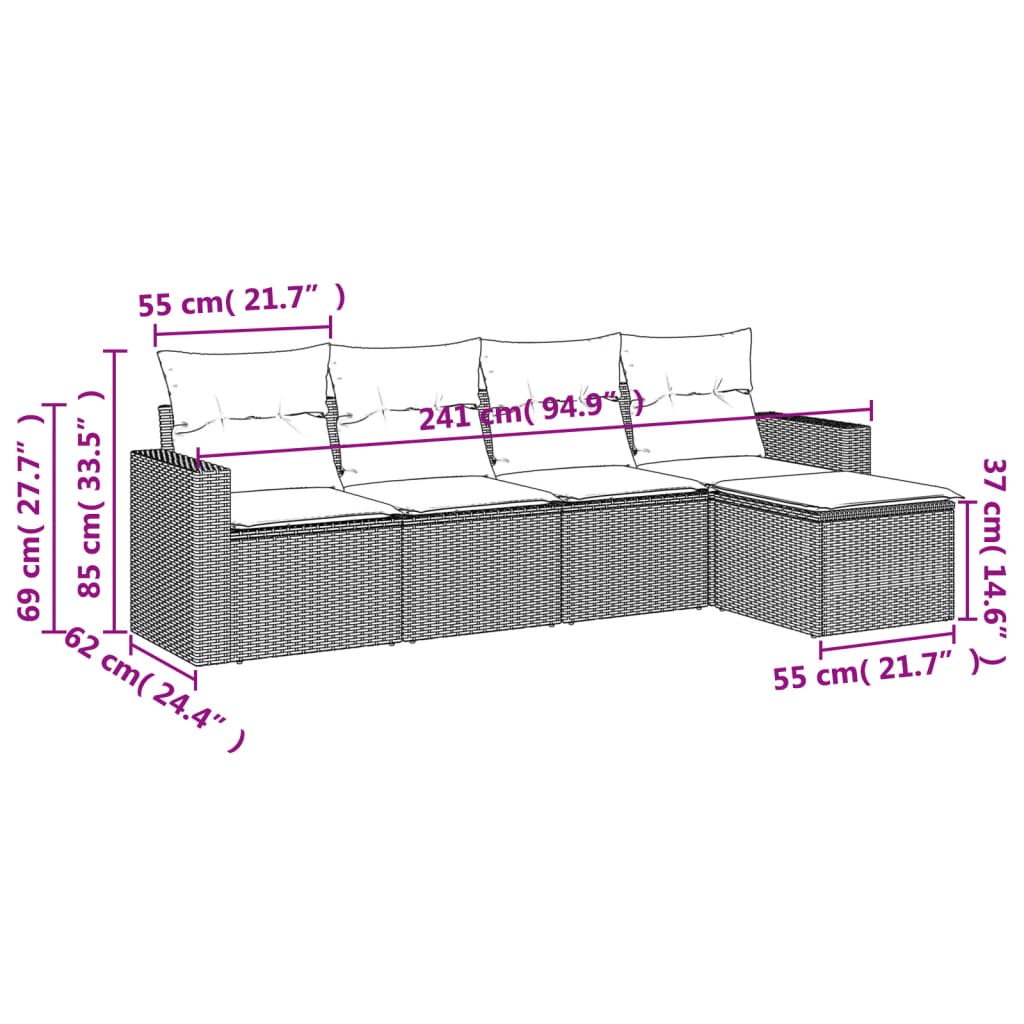 vidaXL Ensemble de canapés de jardin 5 pièces avec coussins en rotin synthétique gris