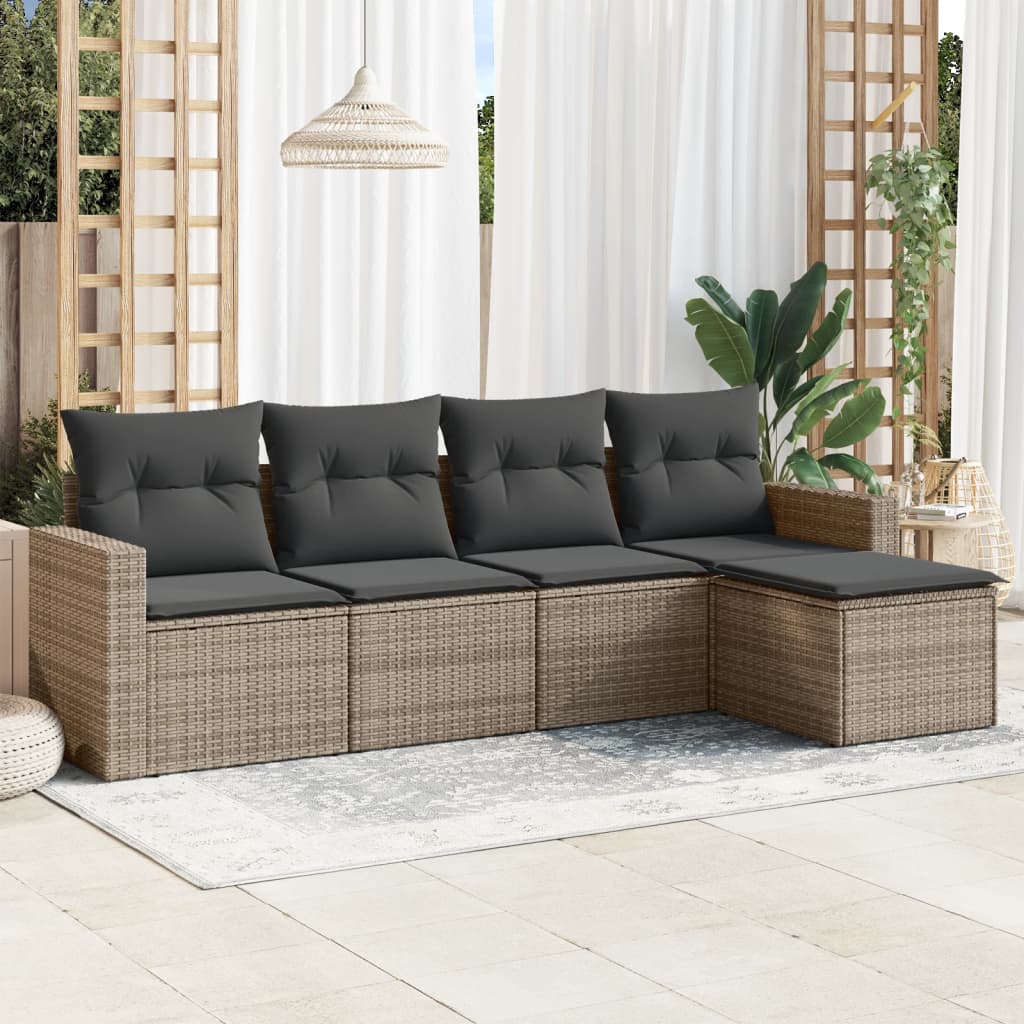 vidaXL Ensemble de canapés de jardin 5 pièces avec coussins en rotin synthétique gris