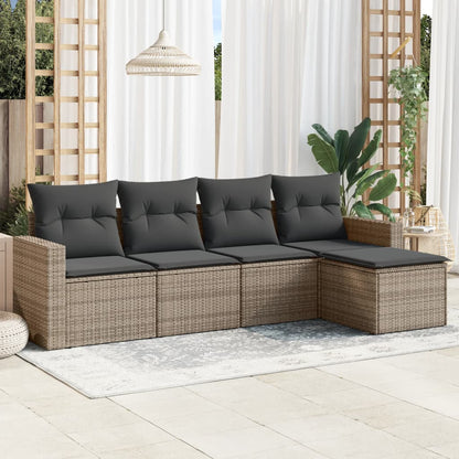vidaXL Ensemble de canapés de jardin 5 pièces avec coussins en rotin synthétique gris