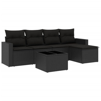 vidaXL Salon de jardin 6 pcs avec coussins Noir Résine tressée