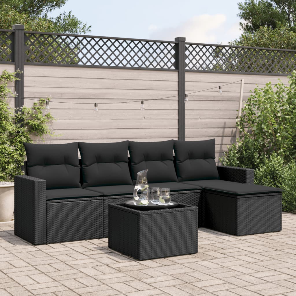 vidaXL Salon de jardin 6 pcs avec coussins Noir Résine tressée