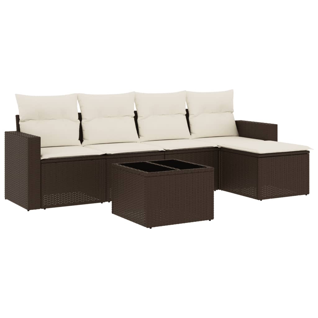 vidaXL Salon de jardin 6 pcs avec coussins Marron Résine tressée