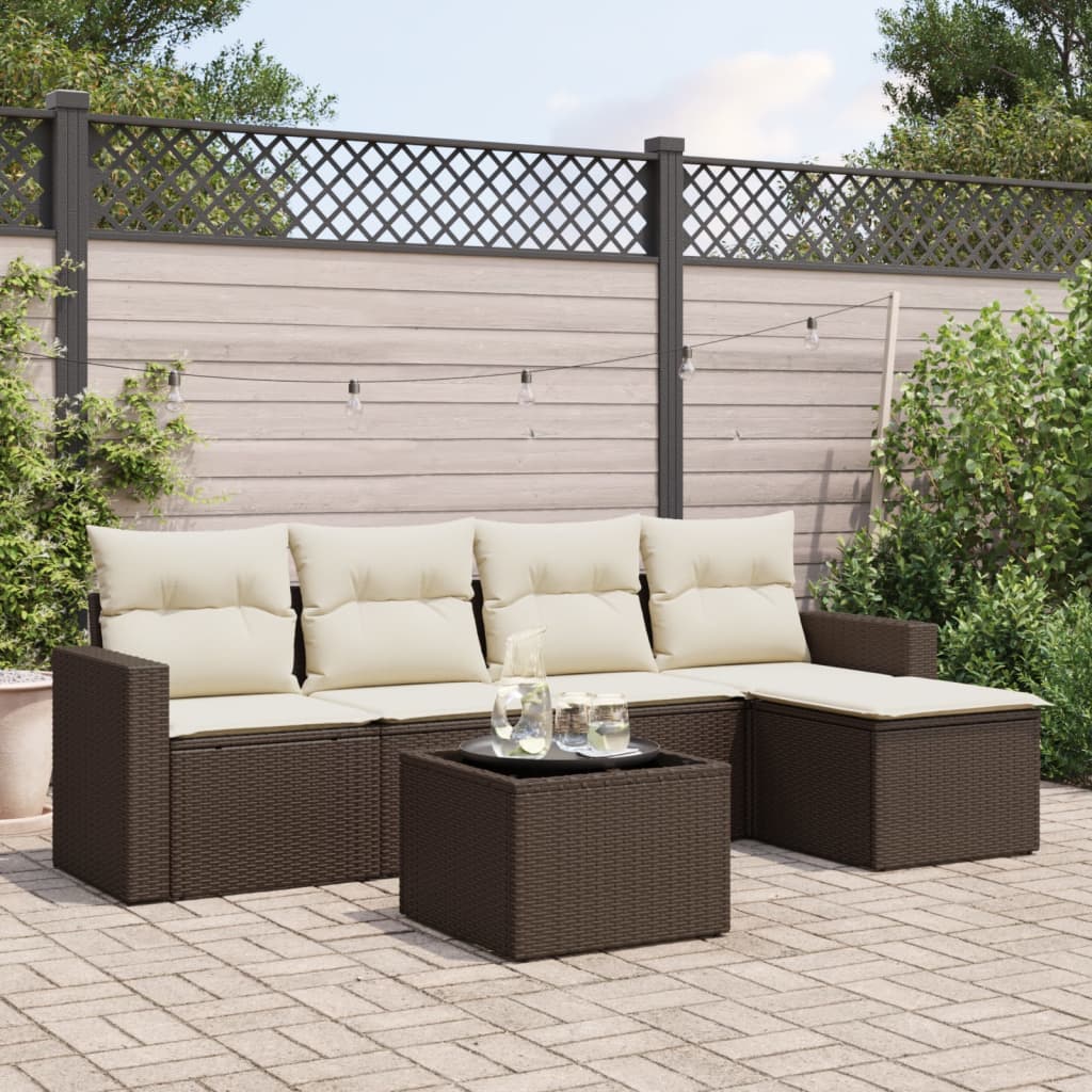 vidaXL Salon de jardin 6 pcs avec coussins Marron Résine tressée