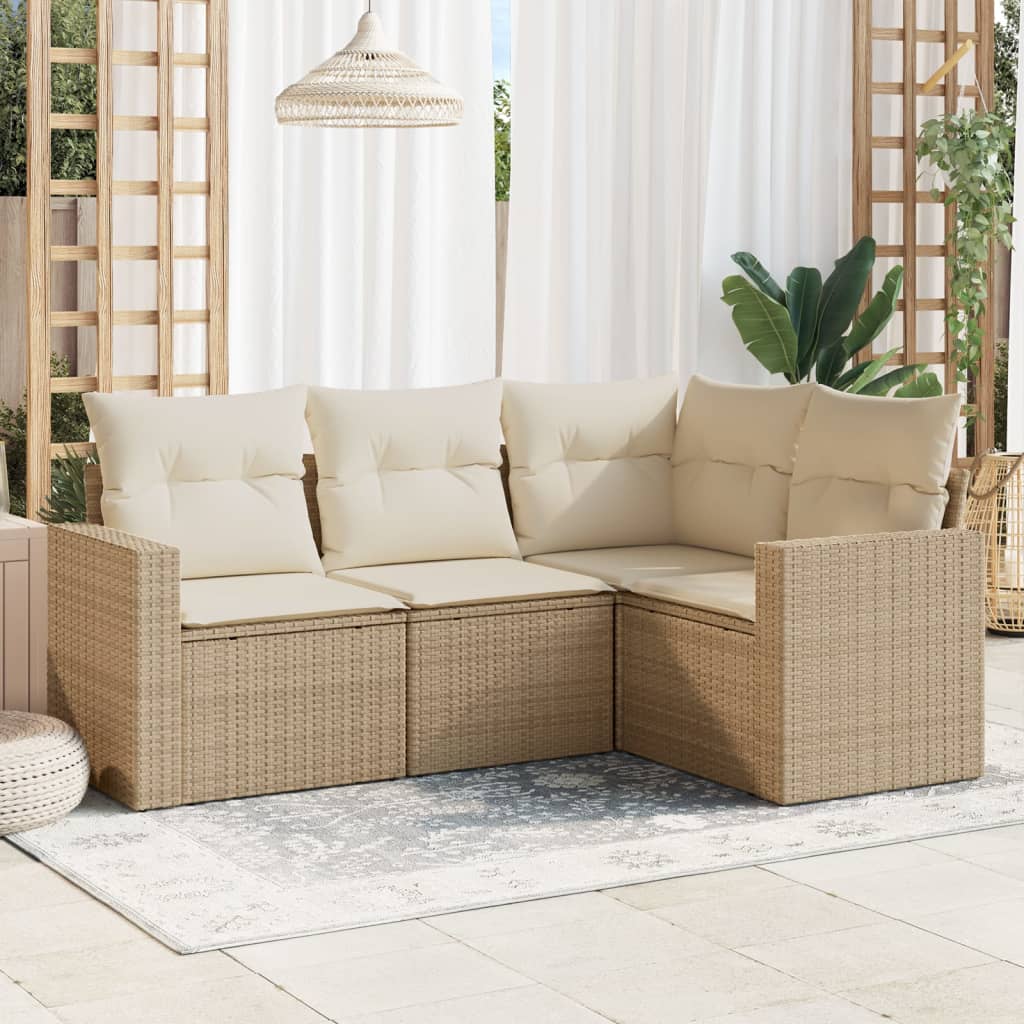 vidaXL Ensemble de canapés de jardin 4 pcs avec coussins en résine tressée beige