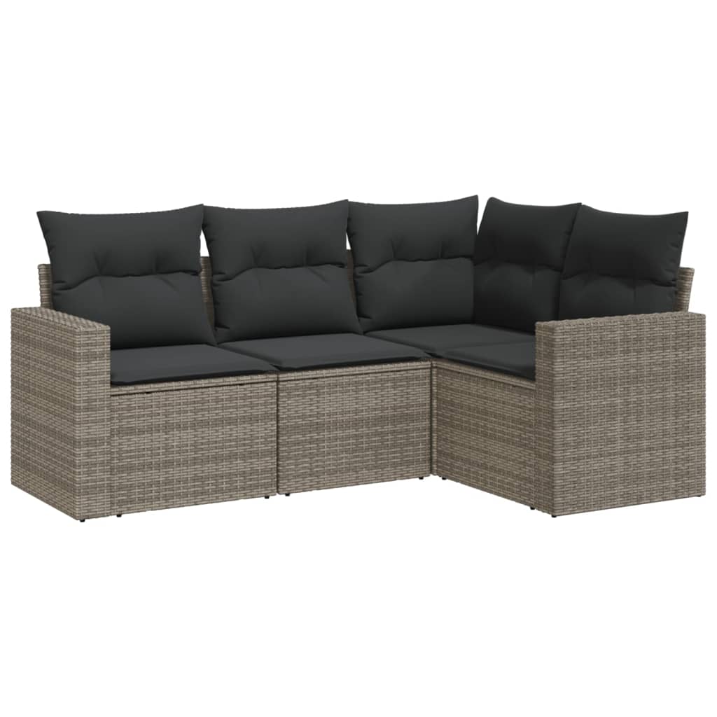 vidaXL Salon de jardin 4 pcs avec coussins Gris Résine tressée