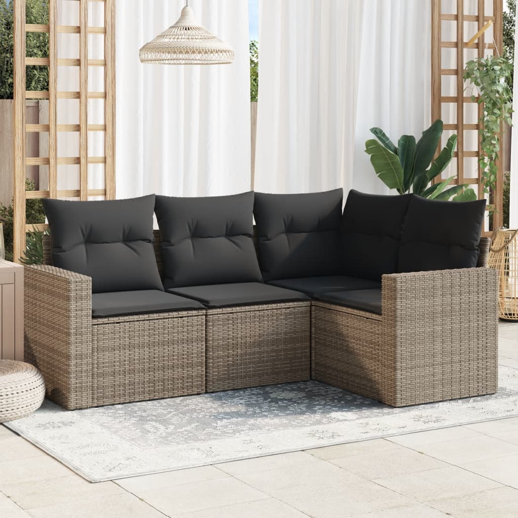 vidaXL Salon de jardin 4 pcs avec coussins Gris Résine tressée