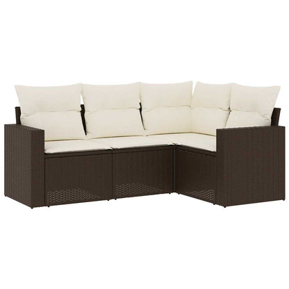 vidaXL 4-tlg. Garten-Sofagarnitur mit Kissen Braun Poly Rattan