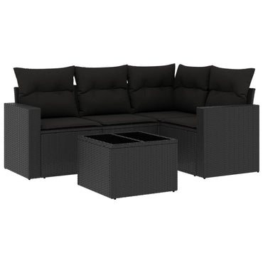 vidaXL Ensemble de canapés de jardin 5 pcs avec coussins, résine tressée noire