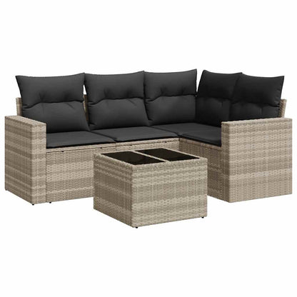 vidaXL Ensemble de canapés de jardin 5 pcs avec coussins Gris clair résine tressée