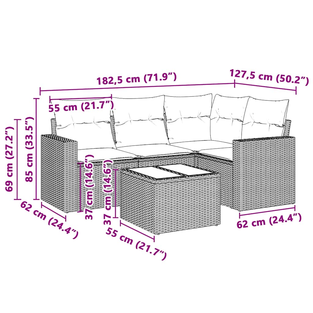 vidaXL Ensemble de canapés de jardin 5 pcs avec coussins Gris clair résine tressée