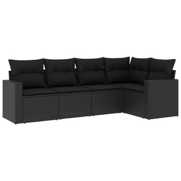 vidaXL Ensemble de canapés de jardin 5 pcs avec coussins, résine tressée noire
