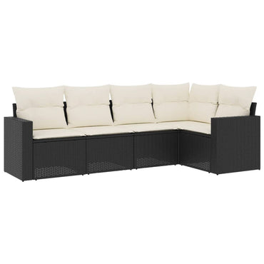 vidaXL Ensemble de canapés de jardin 5 pcs avec coussins, résine tressée noire