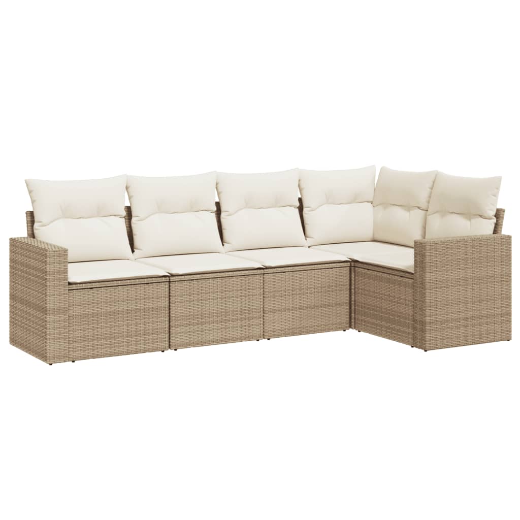 vidaXL Ensemble de canapés de jardin 5 pcs avec coussins Beige résine tressée