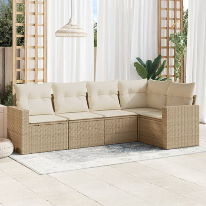 vidaXL Ensemble de canapés de jardin 5 pcs avec coussins Beige résine tressée