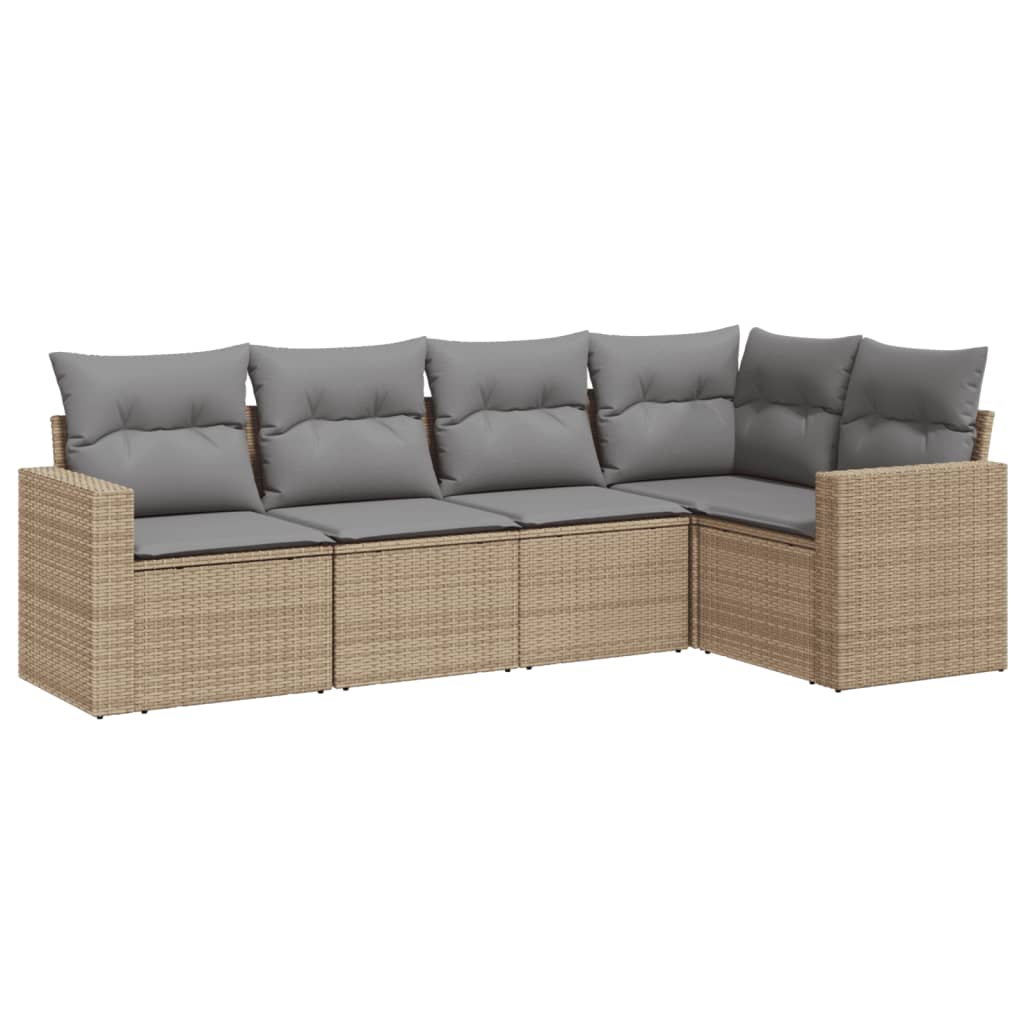 vidaXL Ensemble de canapés de jardin 5 pcs avec coussins Beige résine tressée