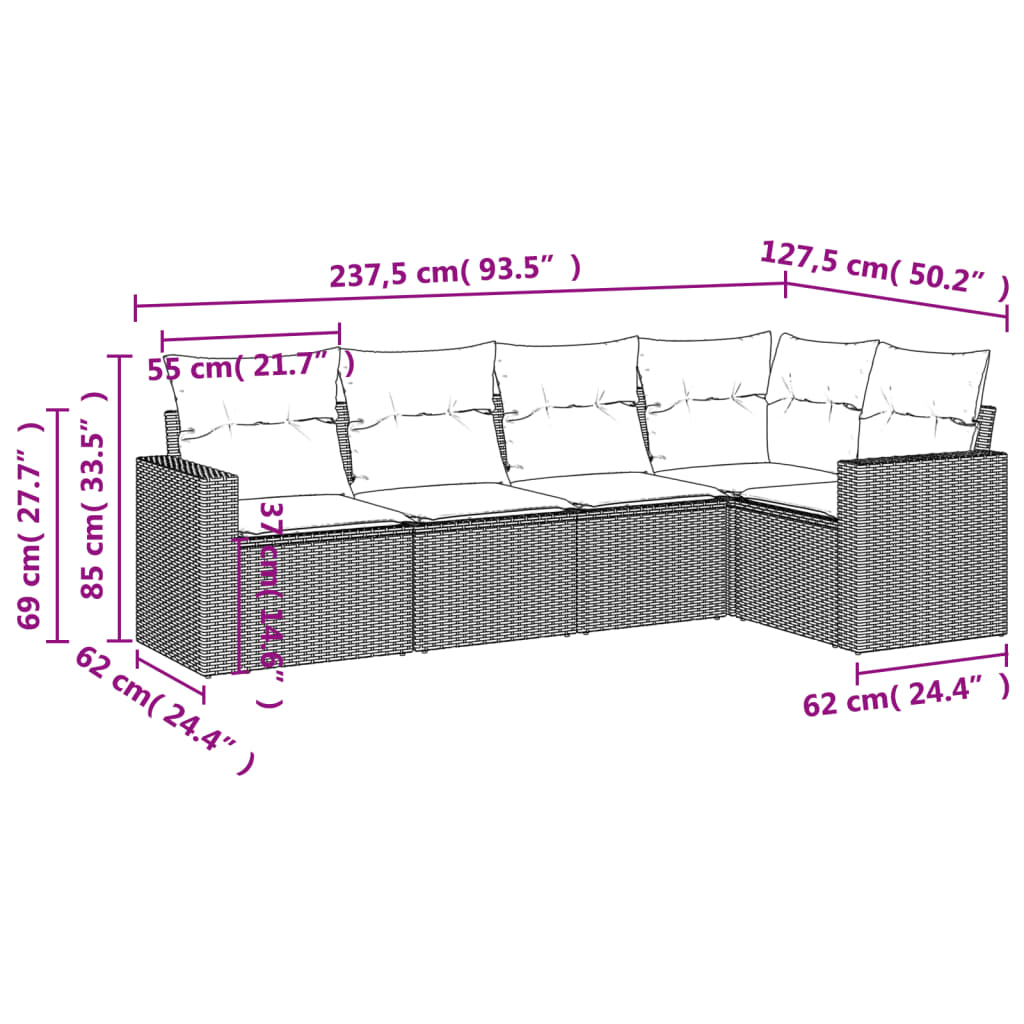 vidaXL Ensemble de canapés de jardin 5 pcs avec coussins Beige résine tressée