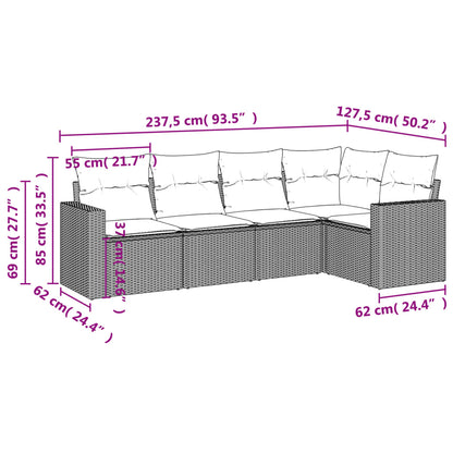 vidaXL Ensemble de canapés de jardin 5 pcs avec coussins Beige résine tressée