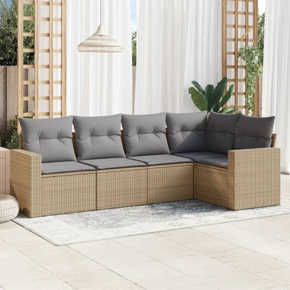 vidaXL Ensemble de canapés de jardin 5 pcs avec coussins Beige résine tressée