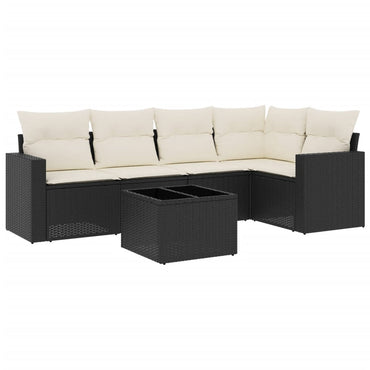 vidaXL Salon de jardin 6 pcs avec coussins Noir Résine tressée