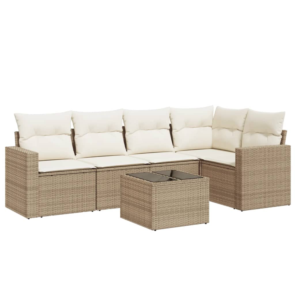 vidaXL Salon de jardin 6 pcs avec coussins beige résine tressée