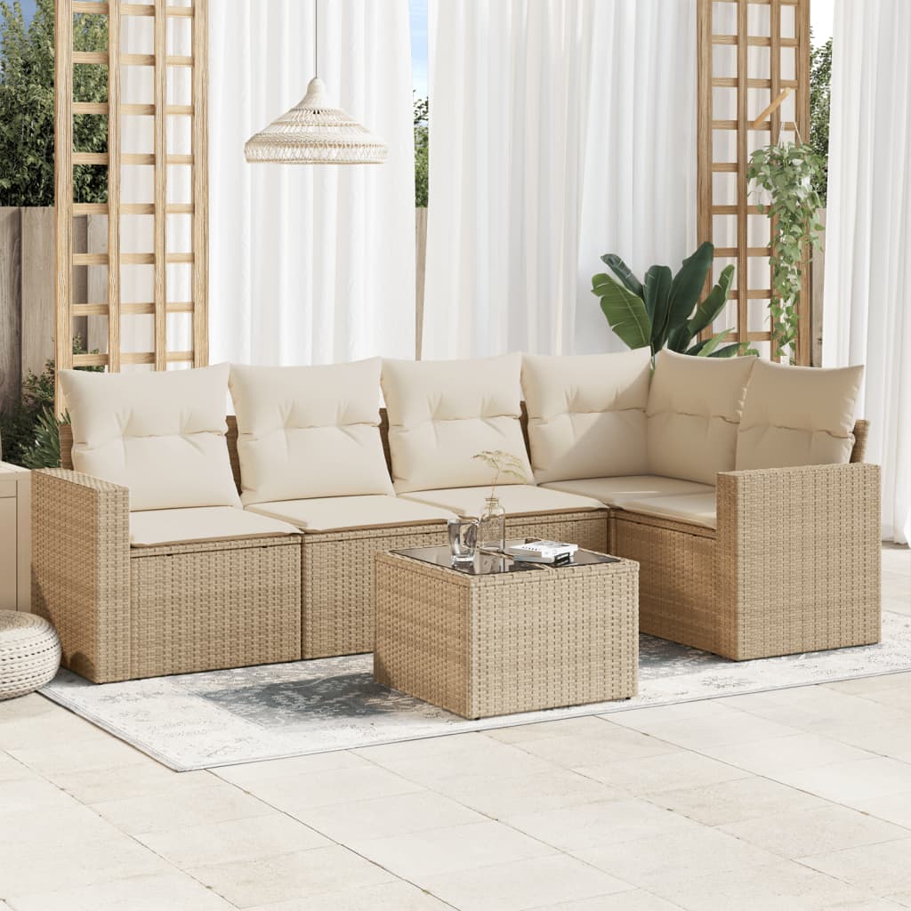 vidaXL Salon de jardin 6 pcs avec coussins beige résine tressée