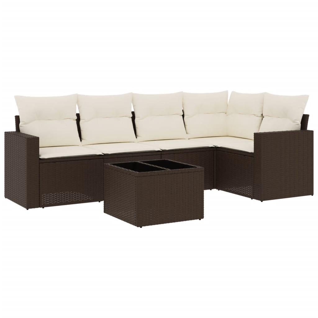 vidaXL 6-tlg. Garten-Sofagarnitur mit Kissen Braun Poly Rattan