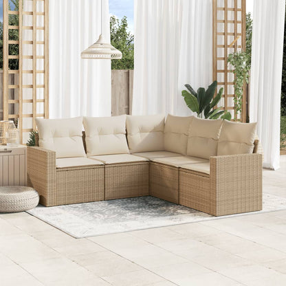 vidaXL Ensemble de canapés de jardin 5 pcs avec coussins Beige résine tressée