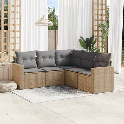 vidaXL Ensemble de canapés de jardin 5 pcs avec coussins Beige résine tressée
