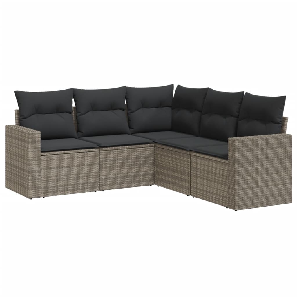 vidaXL Ensemble de canapés de jardin 5 pièces avec coussins en rotin synthétique gris