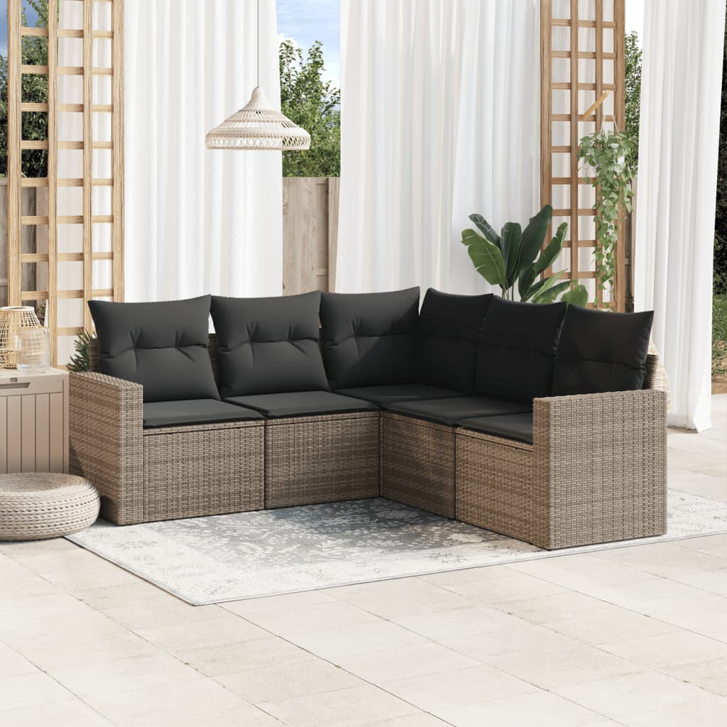 vidaXL Ensemble de canapés de jardin 5 pièces avec coussins en rotin synthétique gris