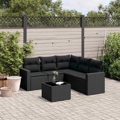 vidaXL Salon de jardin 6 pcs avec coussins Noir Résine tressée