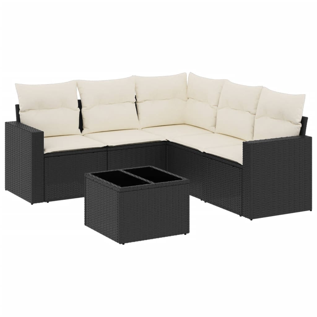 vidaXL Salon de jardin 6 pcs avec coussins Noir Résine tressée