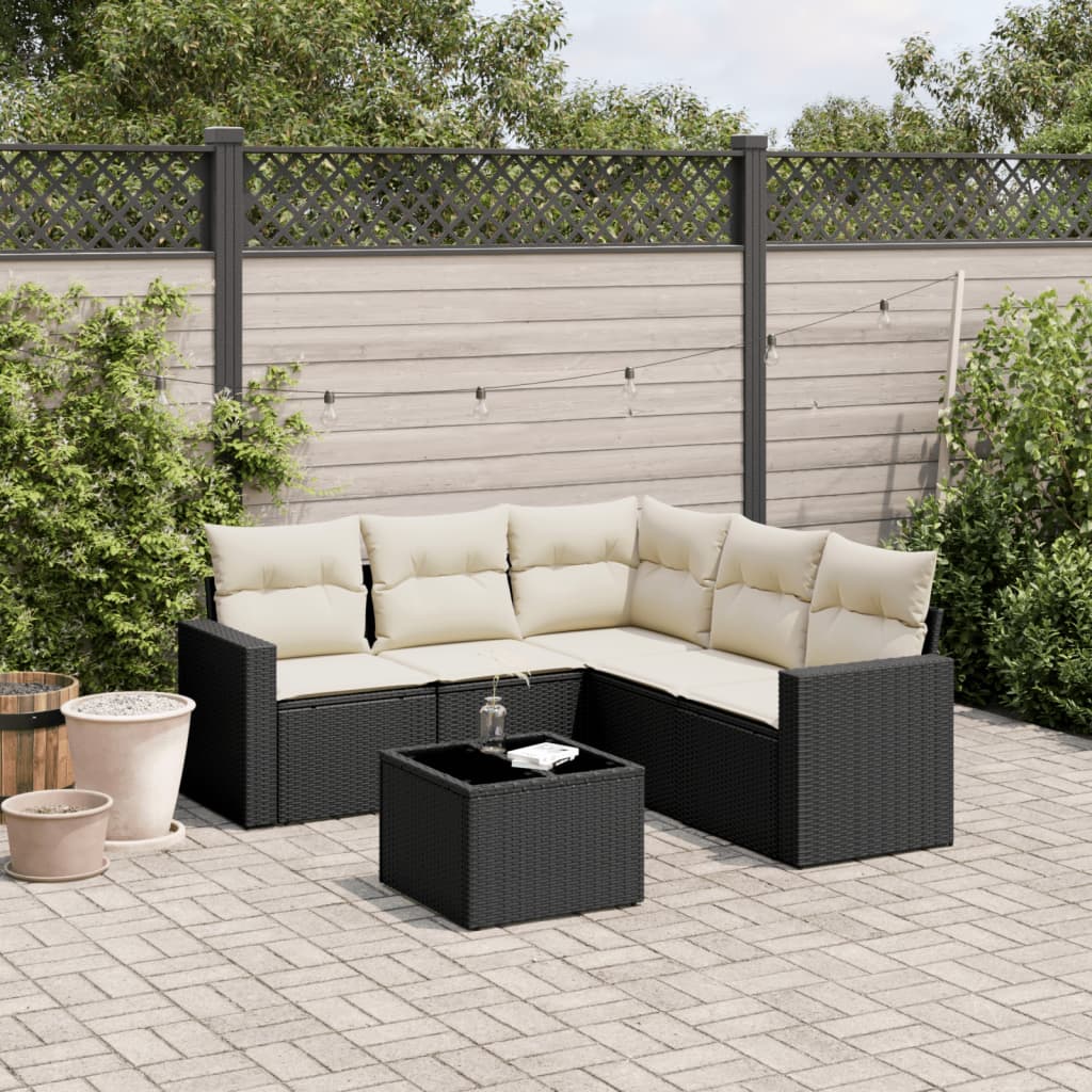 vidaXL Salon de jardin 6 pcs avec coussins Noir Résine tressée