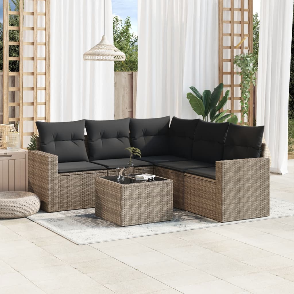 vidaXL Ensemble de canapés de jardin 6 pcs avec coussins gris résine tressée